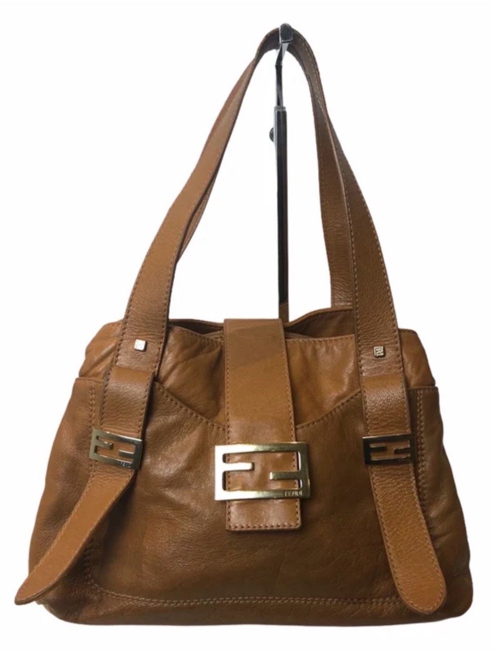 VINTAGE fendi Leather Shoulder Bag with Gold Logo Buckle - Picture 11 of 16